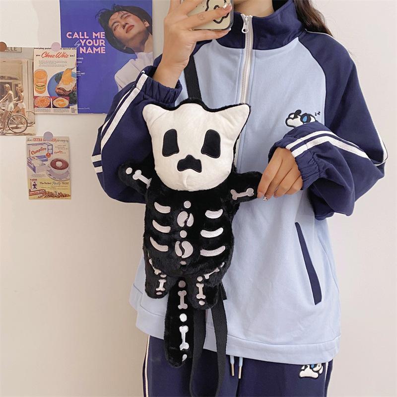 Tote bag ugly cute personality small backpack schoolbag female Japanese and Korean ins new niche ghost skeleton small backpack tide