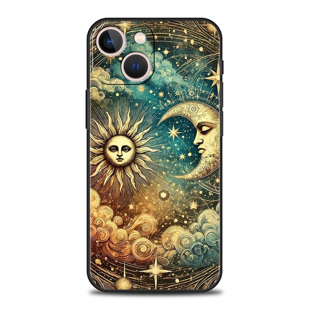 Moon Sun Phone Case For iPhone 17 16 15 Pro Max 11 12 13 14 7 8 Plus SE 2020 X XR XS Cover Soft Black