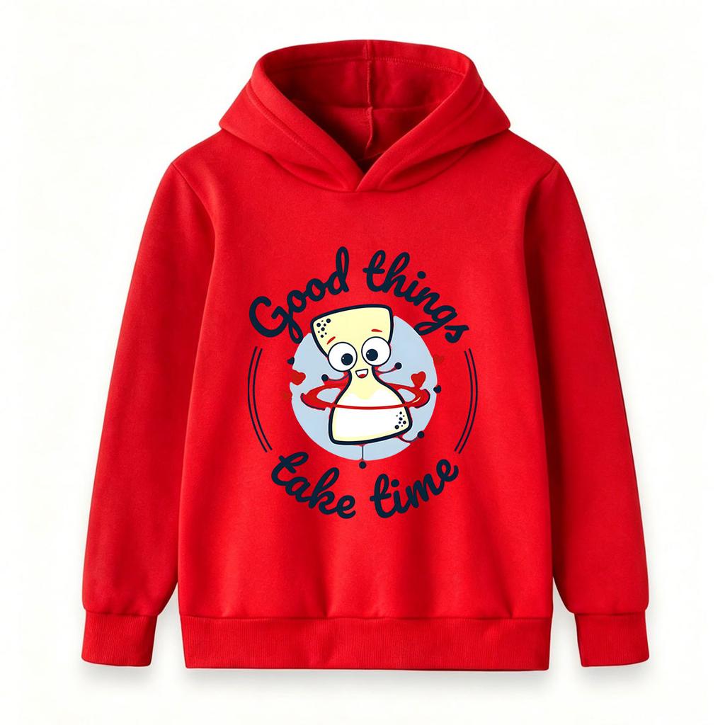 Kids Boys Girls Cute Screw Cartoon Graphic Hoodie, Good Things Take Time Print Casual Long Sleeve Pullover Sweatshirt for Children Daily Wear