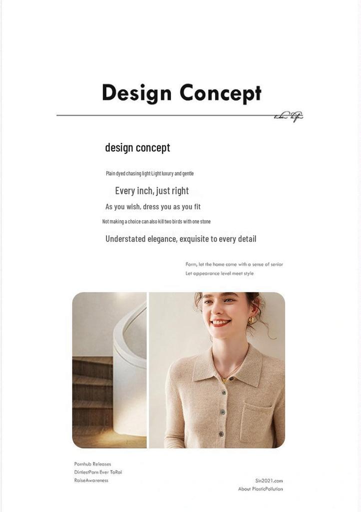 Women's Cashmere Polo Collar Knit Top: Versatile Solid Color Cardigan Sweater Coat
