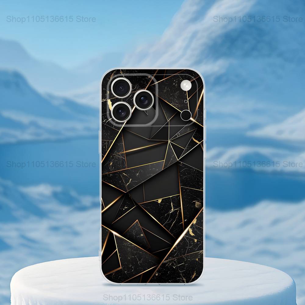 Marble Art Black Gold Phone Case For iPhone 16,15,14,13,12,11,17 Pro,Max,Plus,X,XS,XR,SE,Mini Transparent Soft Cover