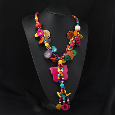 Bohemian Colored Coconut Shell Necklace Holiday Style Long Wooden Handmade Sweater Chain Women's Accessories