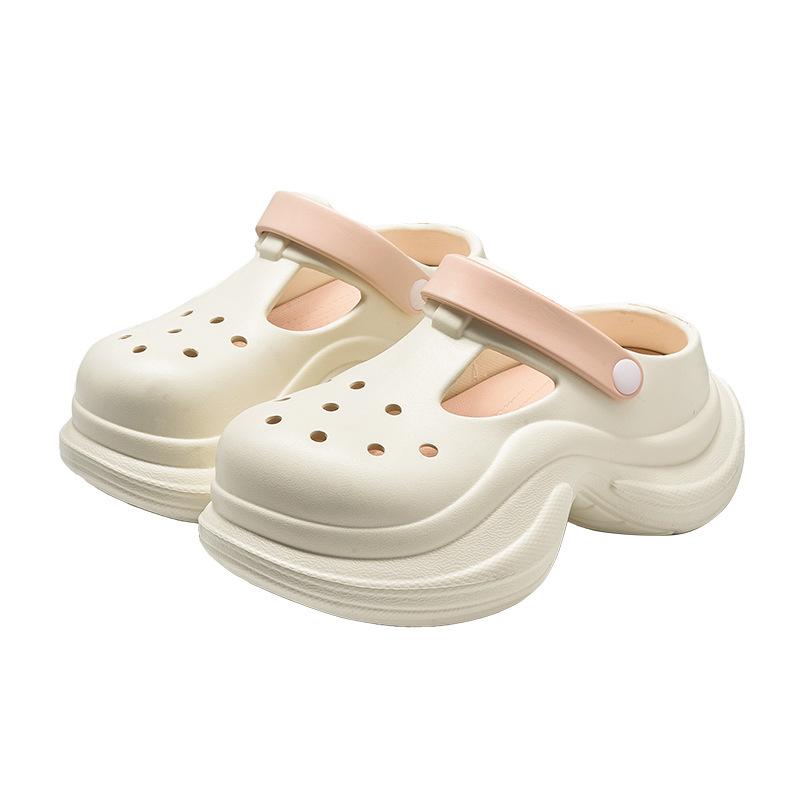 Height-increasing Thick-soled Hole Shoes for Women, Non-smelly Feet, Non-slip Beach Bag Head Slippers, Fashionable Versatile Cool Slippers