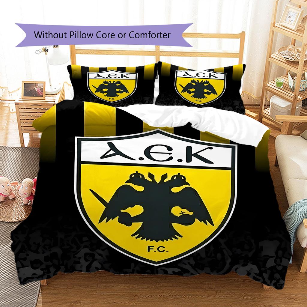 AEK Athens Football Club LogoPattern Bedding,Quilt Set Quilt Cover Pillowcase Home Birthday Gift (1 * Duvet Cover + 2 * Pillowcase, Without Core)