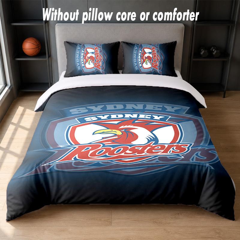 Sydney Roosters Design Bed Bedding Set 1 Duvet Cover + 2 Pillowcases Soft Breathable Household Bed Linens