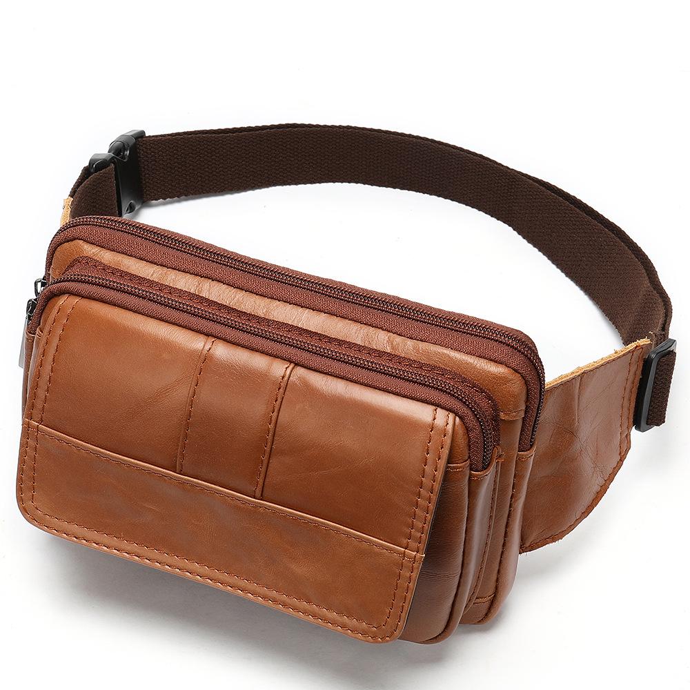 Men's Retro Genuine Leather Crossbody Chest Bag, Top Layer Cowhide Waist Bag
