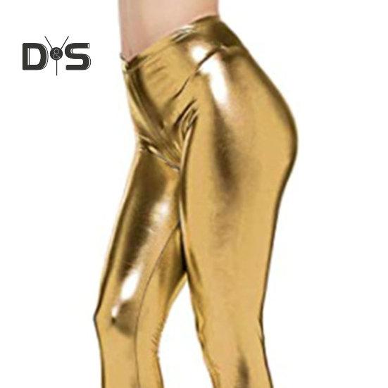 Women Pants Glossy Faux Leather Skinny Elastic High Waist Solid Color Smooth Soft Breathable Tummy Control Ankle Length Club Party Lady Long Trousers