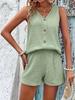 Casual Solid-color Textured Shorts Set, V-neck Single-breasted Vest and Loose Simple Shorts Summer Clothing Two-piece Set