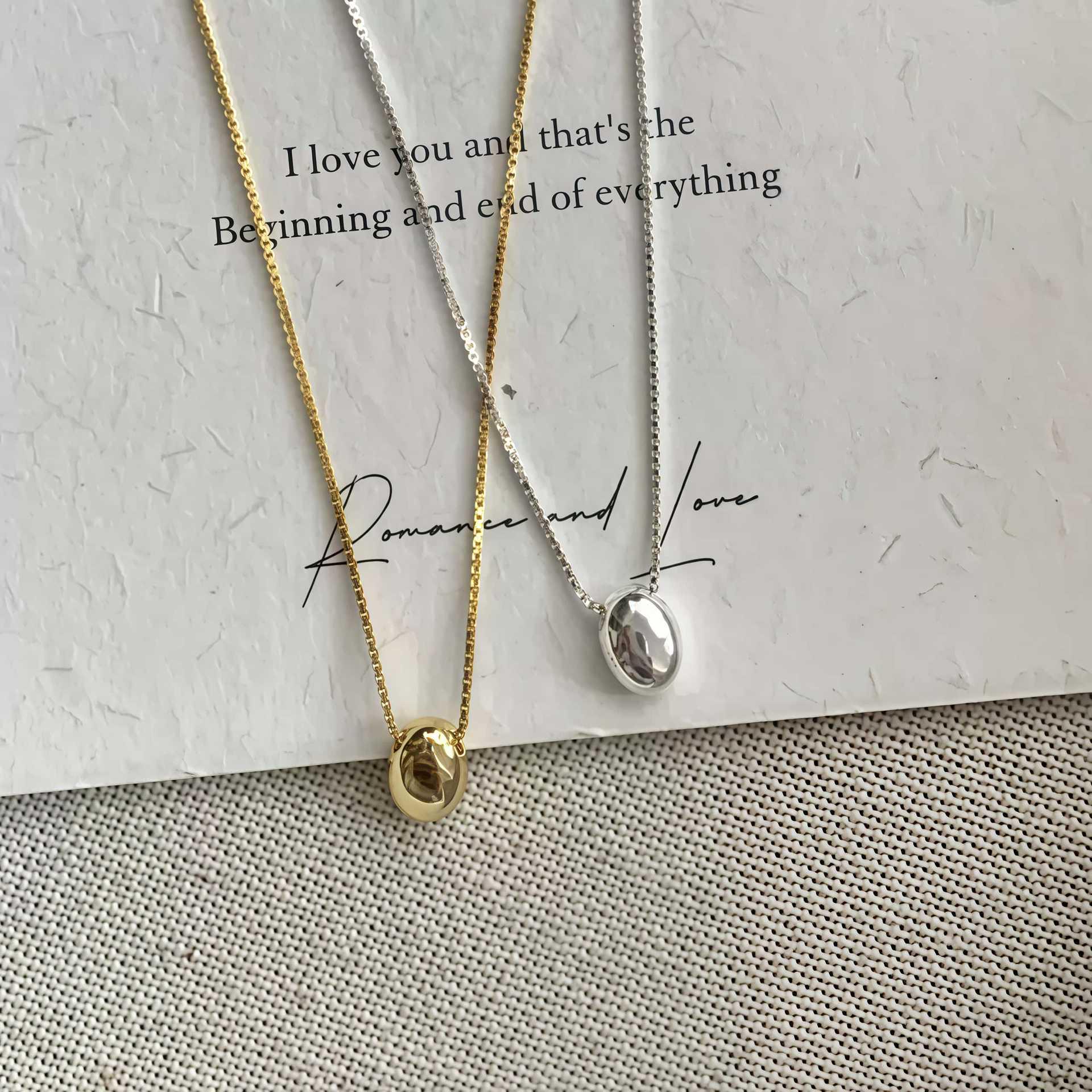 S925 Sterling Silver Bean Necklace for Women - Luxury Small Pendant, High-End Feel, Clavicle Chain Choker Platinum Bean Necklace