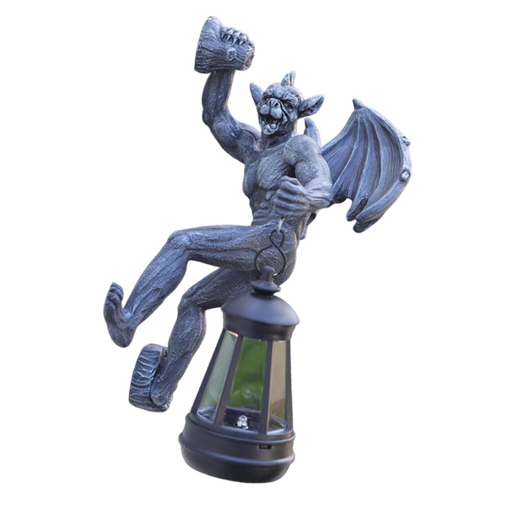Garden Statue with Solar Light Waterproof Wall Mounted Lamp Gargoyle Sculpture for Backyard Walkway Balcony Lawn Flower Bed