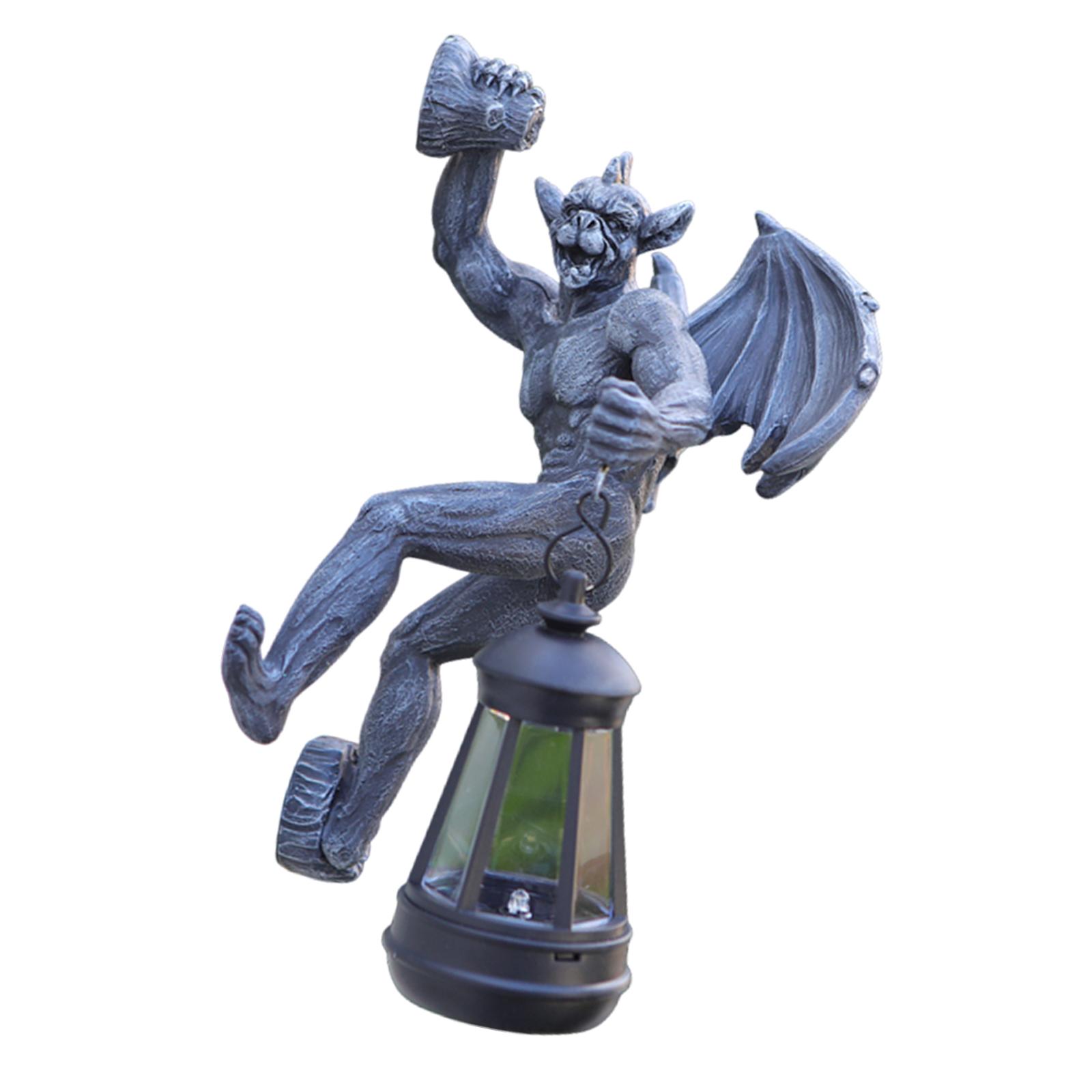 

Садовая статуя с солнечным светом Водонепроницаемый настенный светильник Скульптура горгульи для заднего двора, дорожки, балкона, газона, клумбы чёрный