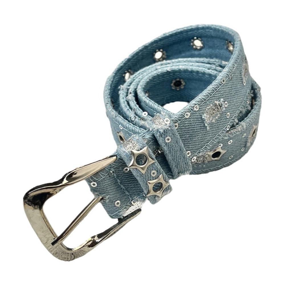 

Star Hollowed Pin Buckle Metal Buckle Belts Wide Denim Belt Personality Retro Jeans Belt Lady