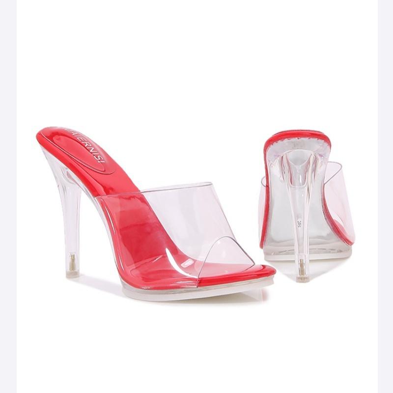 Transparent Crystal Heel High Heel Sandals Fairy Style Thin Heel Fish Mouth Sandals European and American Summer New Model Show