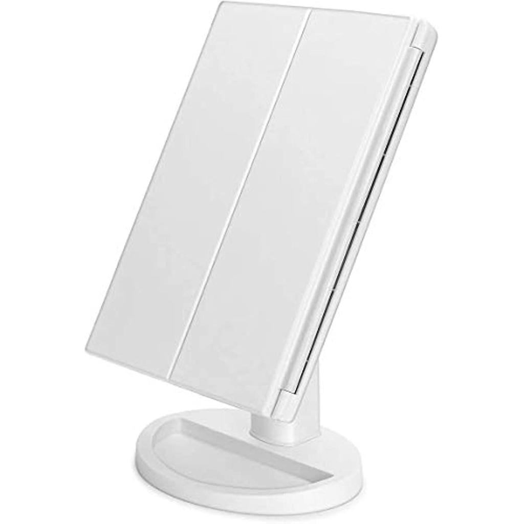 Makeup Mirror With LED, 1x Magnification Triptych Makeup Mirror, 2X, 3X, Cosmetic Mirror 21 Led Lighting Touch Screen, 180 ° Adjustable (White)