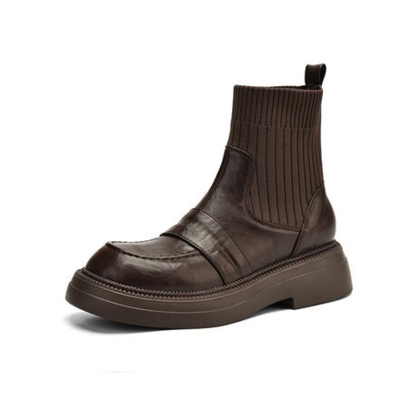 Autumn and Winter Platform Martin Boots Women's Rubber Sole Leather Boots Women's Comfortable Medium Heel Large Size Women's Boots Korean Versio