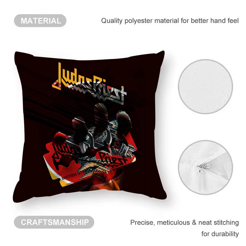 J-Judas P-Priest Cushion Cover Anti-dustmite Pillowcase Invisible Zipper Silky Short Plush Sofa Cushion Cover
