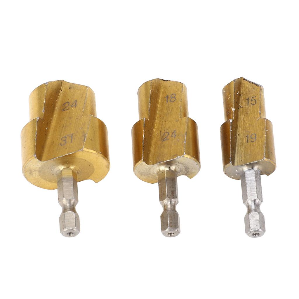 3PCS PPR Pipe Reamer Bits High Carbon Steel PVC Pipe Fitting Expander Step Drill Bit Kit Hex Shank 1