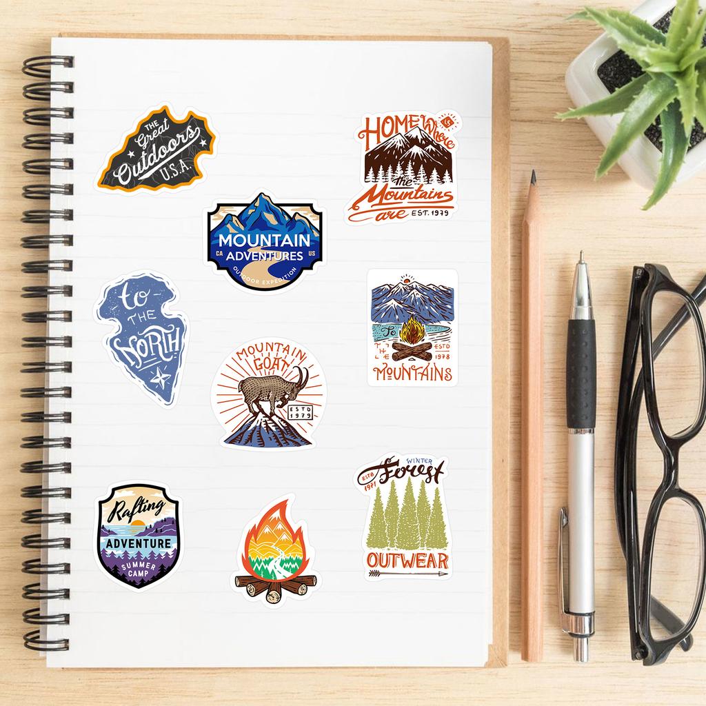1/10/24/48pcs Outdoor Camping Stickers Cartoon for Luggage Water Bottle Skateboard Motorcycle Car Travel Hiking