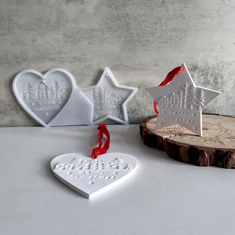 1Pc Xmas Tree Xmas Gift Casting Heart Pendant Casting Mold Silicone Moulds DIY Christmas Pendant Plaster Moulds Star