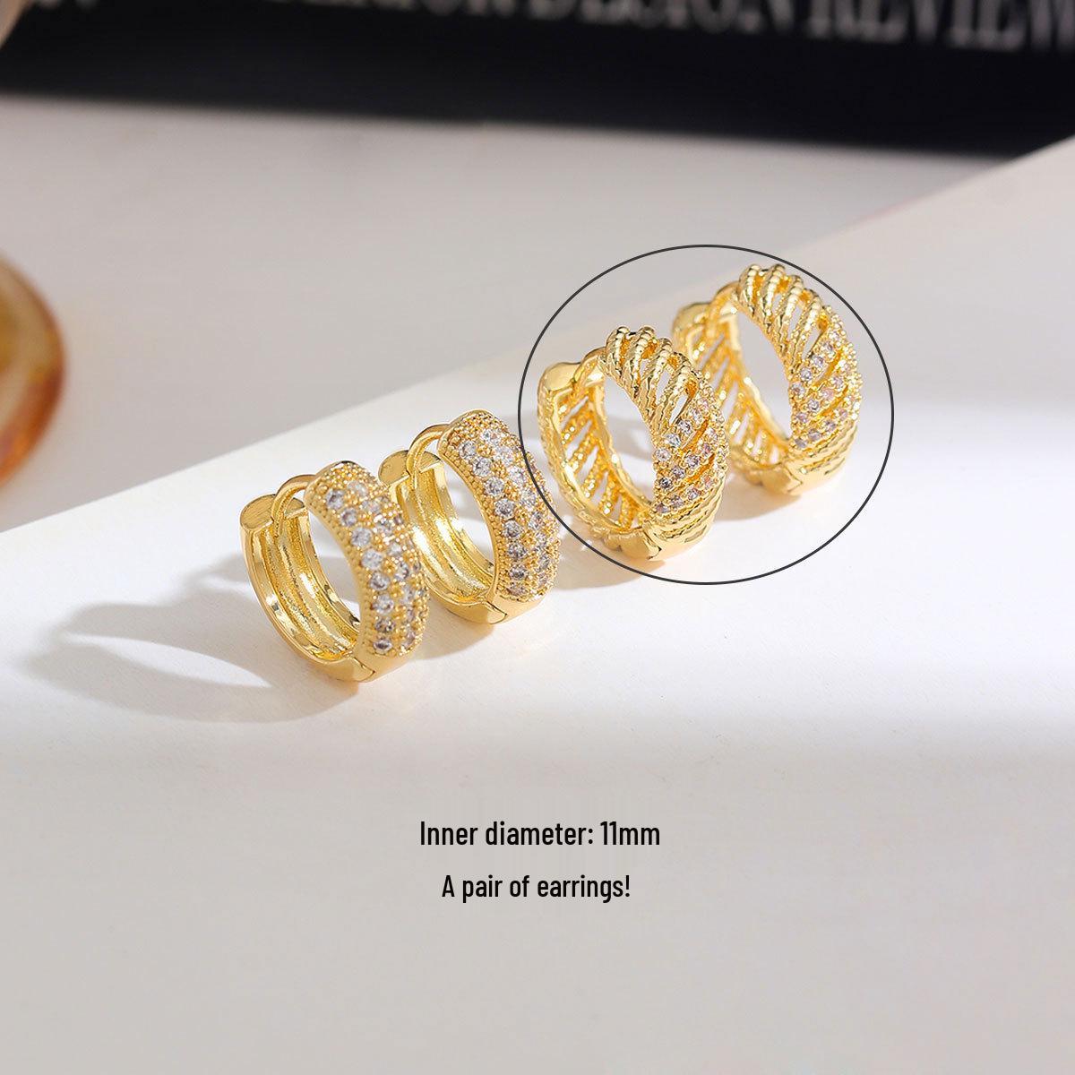 Exquisite Gold Plated Hoop Earrings with Micro-Paved Zirconia  Twill Weaving Long-lasting Color