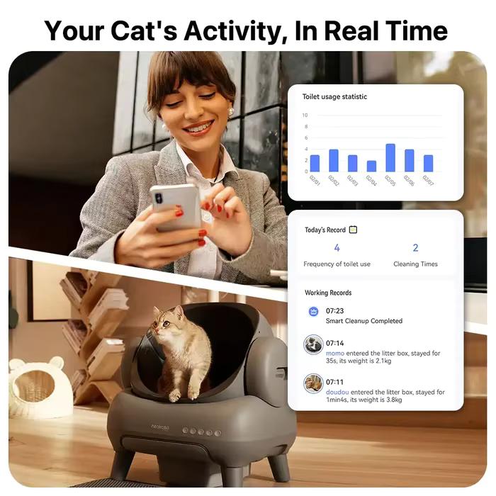 Neakasa M1 Neabot Bac à Litière Automatique Auto-Nettoyant Ouvert Contrôle par Application à Distance Bac à Litière pour Chat Sans Odeur Auto-Défendable Produit pour Chat Toilettes Intelligentes pour Animaux