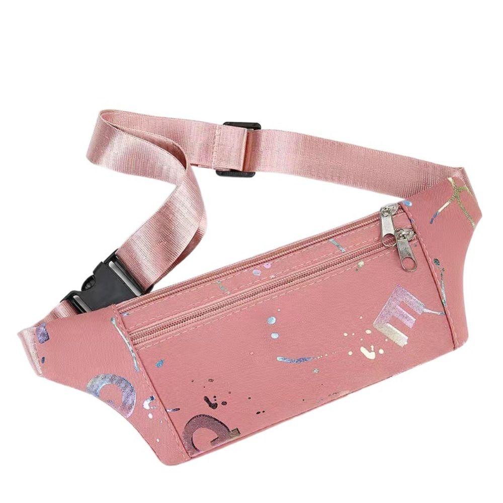 

Patchwork Nylon Chest Bag Zipper Canvas Crossbody Bag Leisure Sports Waist Bag Travel рожевий