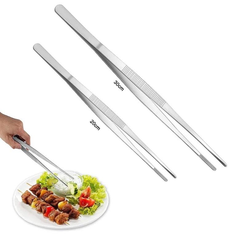 20CM/30CM Home Medical Garden Kitchen Barbecue Tools Long Barbecue Food Pliers Stainless Steel Straight Teeth Tweezers Practical