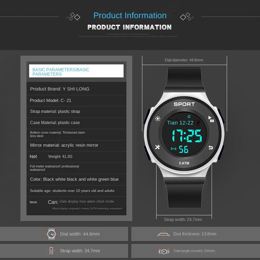 Casual Electronic Watch Waterproof LED Digital Wristwatches Sports Watch  Outdoor Sports