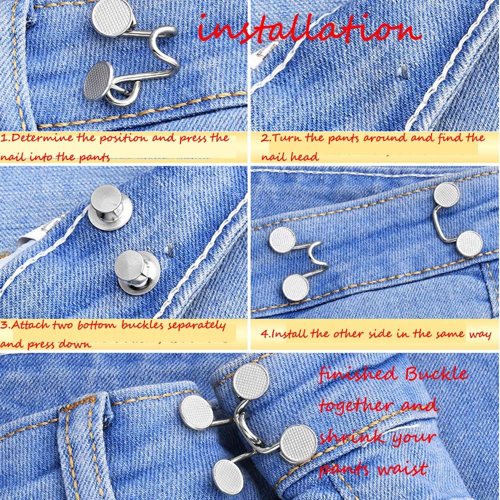 5-Set Metal Waist Buckle Extender for Jeans Adjustable Waist Extender Button for Pants Waist-in Button Nail-Free Detachable Button for Jeans Waist