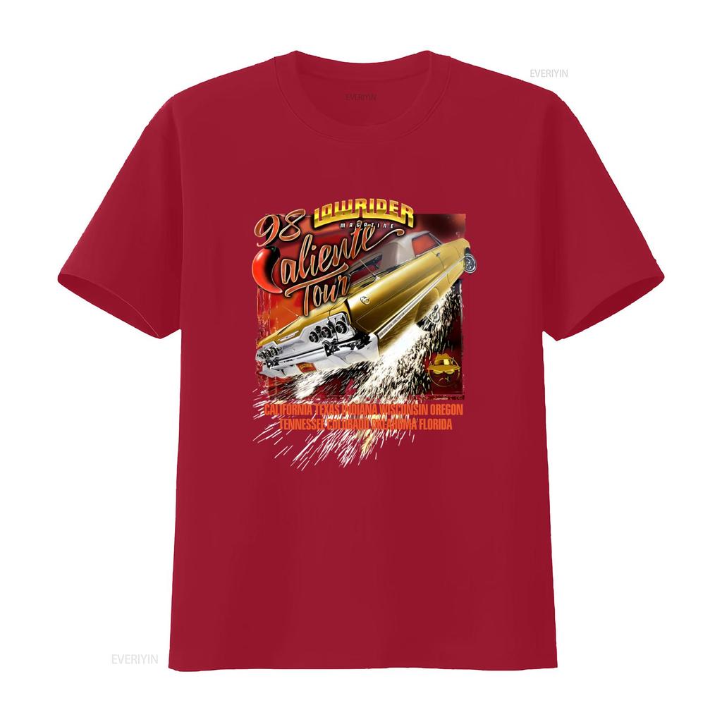 Vintage Lowrider Magazine 1998 Caliente Tour Car T Shirt Retro 90s Cholo Style vintage Washed streetwear fashion Soft graphic
