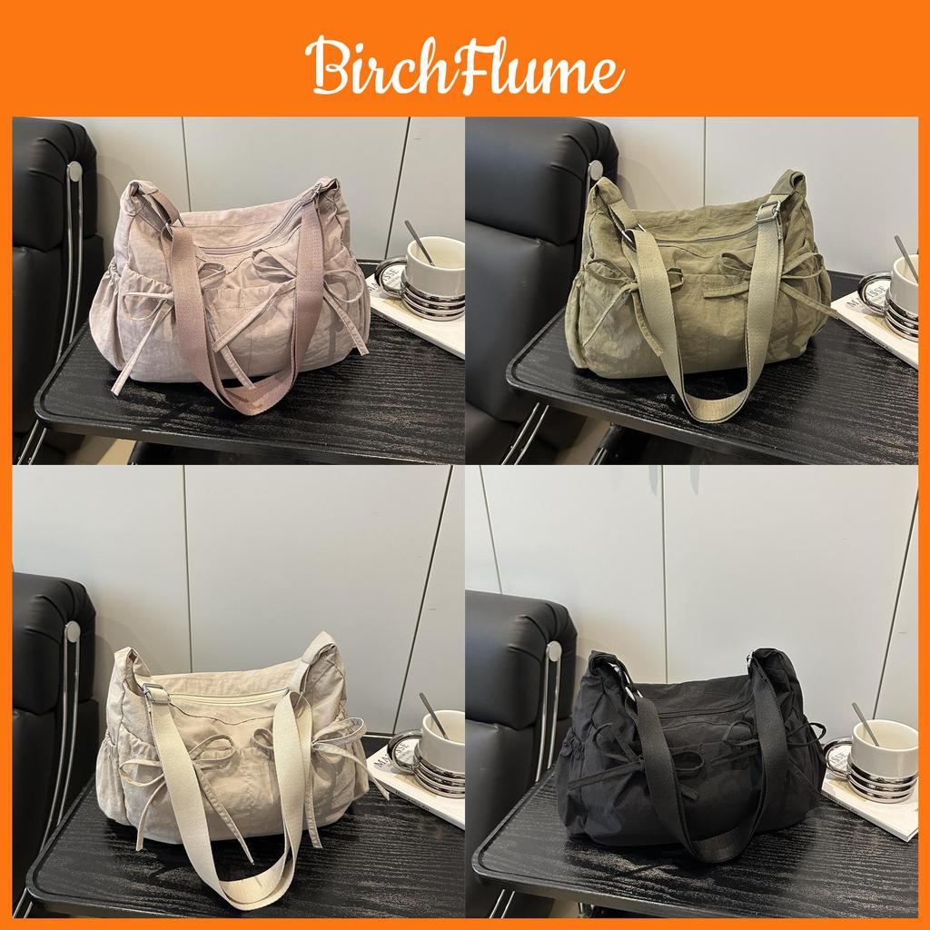 Nylon Folded Shoulder Crossbody Bag For Casual Daily Use With Zipper Closure