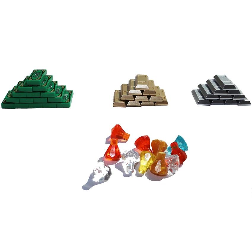 Non-Toxic Building Block City Treasure Chest Gem Box Gold Silver Diamond Dollar Cents Money Coins Cash Bricks Accessory Printed Moc Toy