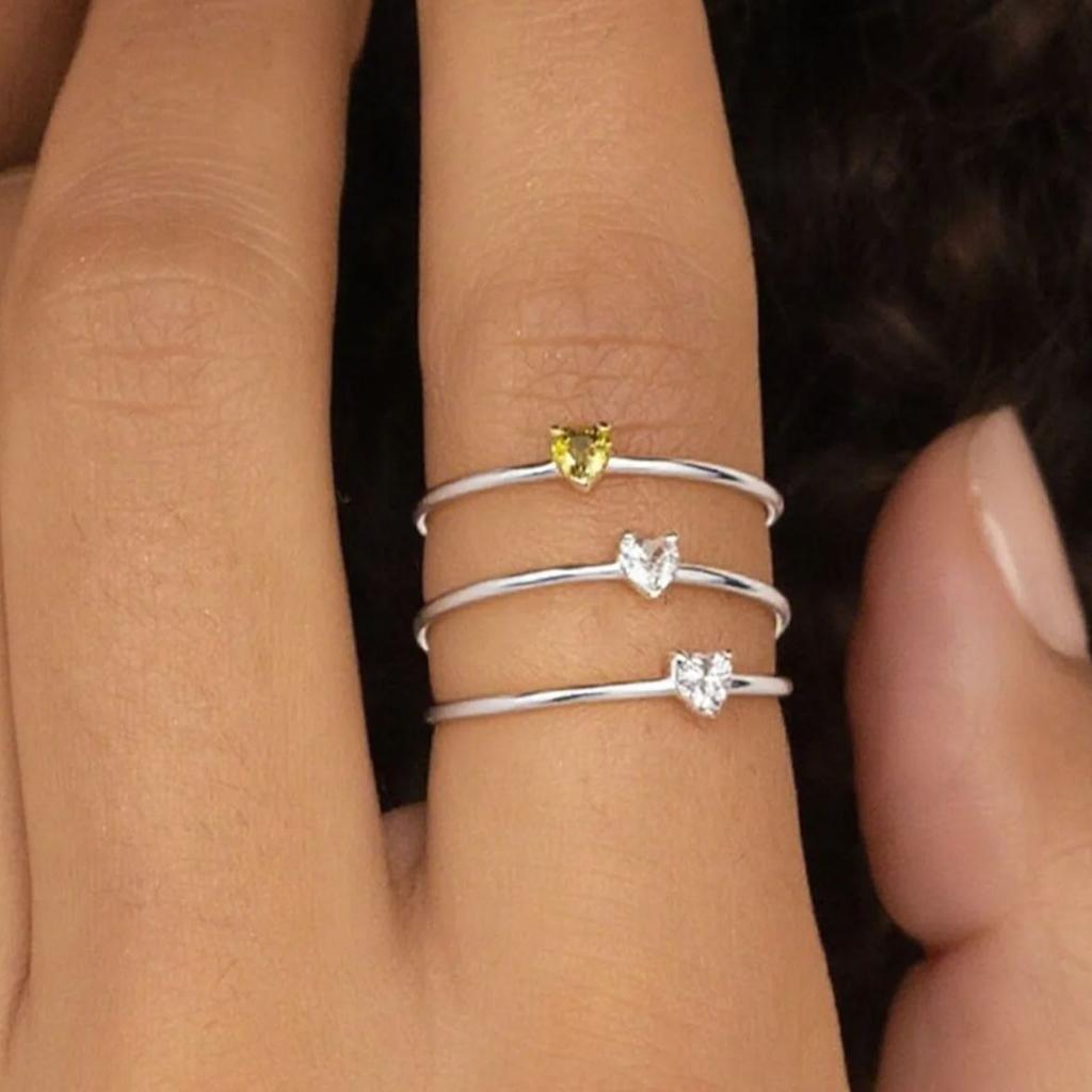 Fashion Zircon Heart Birthstone Rings For Women Stainless Steel Color Birthstone Ring Aesthetic Wedding Jewelry Gift