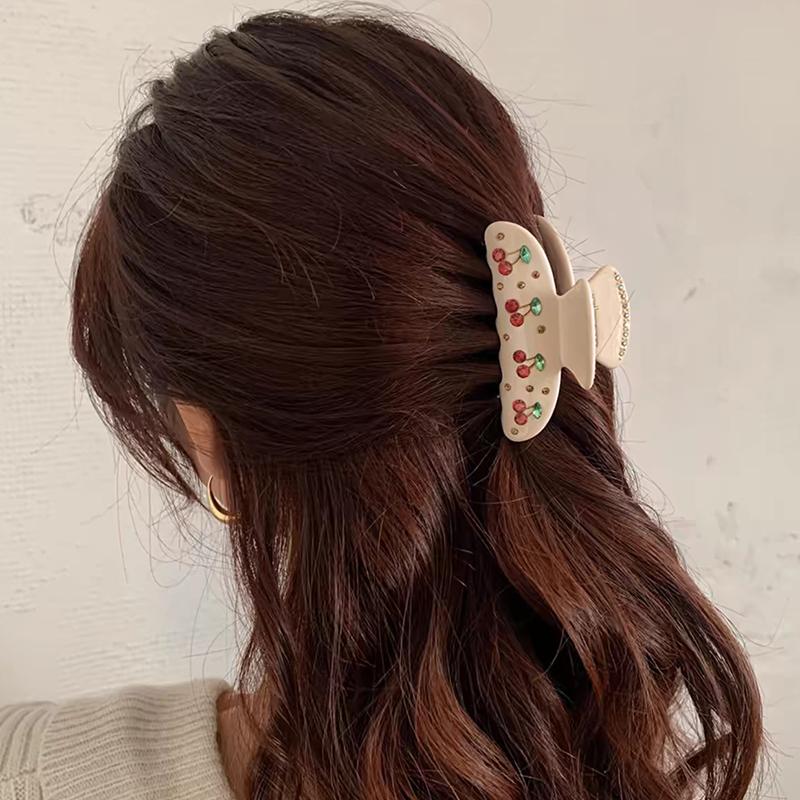 Rhinestone Fruit Cherry Crystal Hair Claw For Women Korean Elegant Acetate Claw Clip Popular Hair Catches Hair Accessories