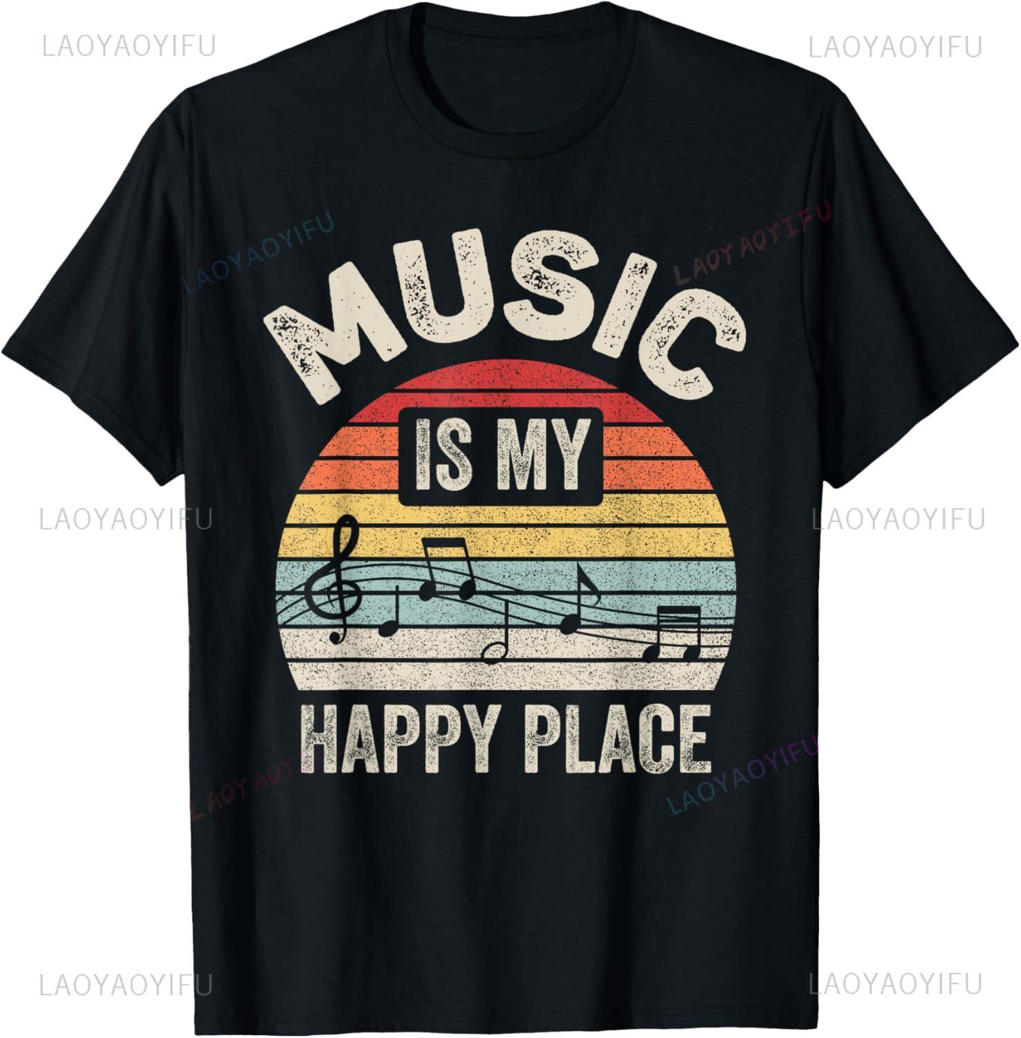 Vintage Retro Music Is My Happy Place Inspiring Music TShirt Vintage T Shirt Graphic T Shirts Unisexs Clothing Camiseta Hombre S