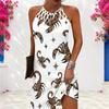 Women Plus Size White Criss Cross Cutout Neck Sleeveless Floral Printed Fitted Curved Hem Dress