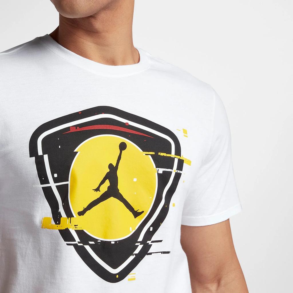 Jordan Logo Print Color Block Crew Neck T-Shirt Men Tops White AO2626-100