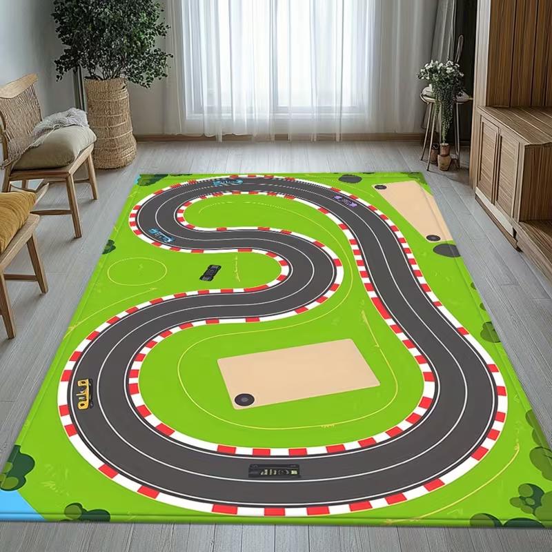 Kids Dynamic Race Car Track Play Rug Non Slip Soft Educational Carpet for Children Bedroom Playroom and Outdoor Camping Use