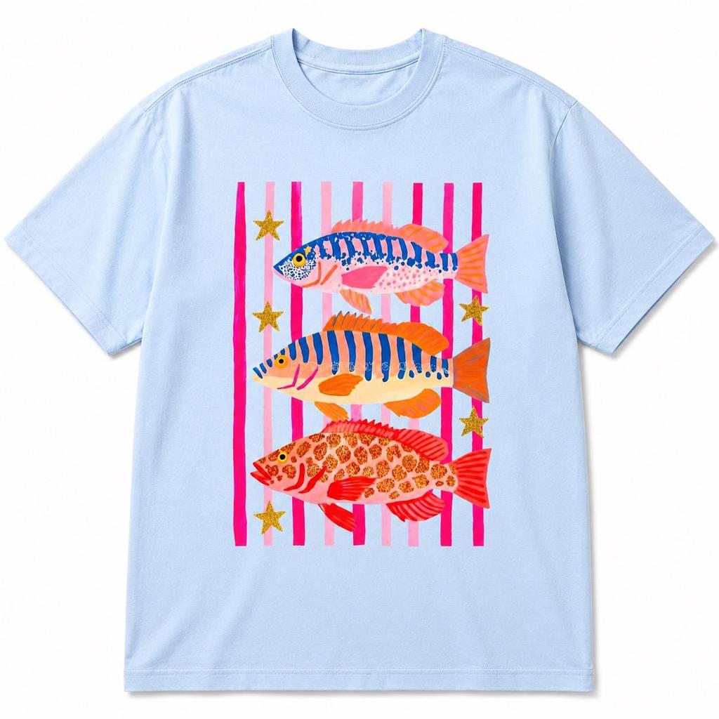 Colorful Tropical Fish Tee Retro Beach Graphic Shirt