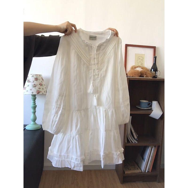 French-Style Long-Sleeved White Dress for Petite Women, 2026 New Model, High-End Niche Design Dress White S
