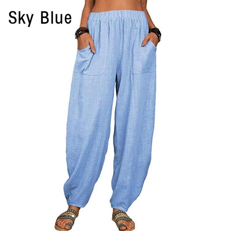 Harem Pants for Summer Beach Solid Color with Pockets Loose Fit Temperament