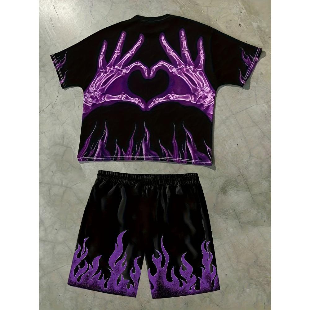 Cartoon Skull Letter Printed Men's T-shirt and Shorts 2 Piece Set Summer Casual Outfit for Men's and Women's Clothing