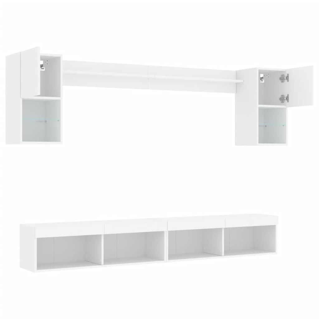 6 Piece TV Wall Unit with LED Lighting White Engineered Wood