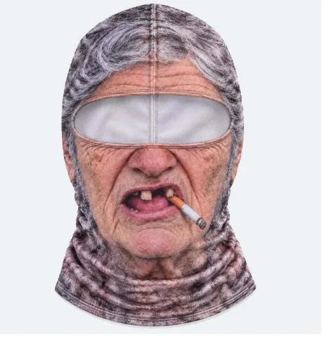 New 3D Face Printed Old Man Balaclava White Mustache Full Coverage Winter Mask Cover Stretch Elastic Funny Ski Mask