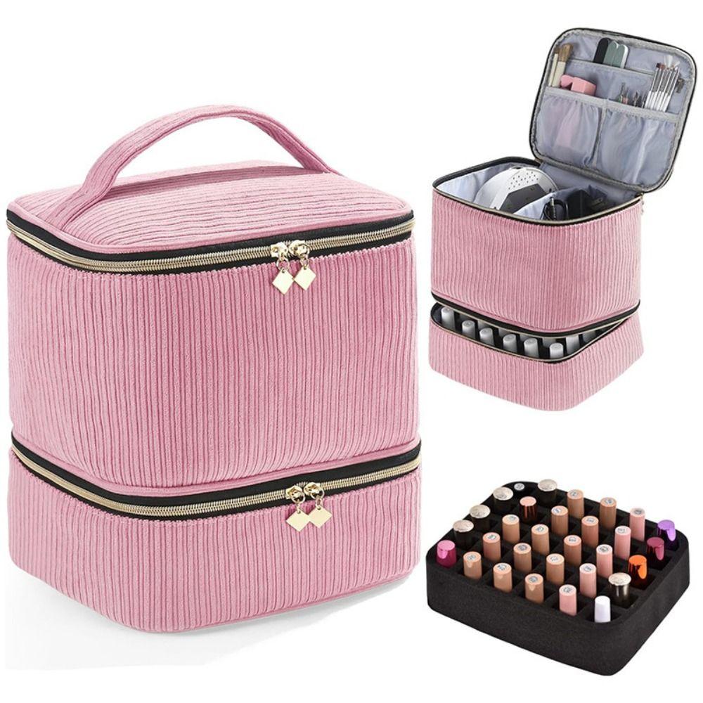 Double Layer Nail Polish Organizer Bag 30 Grids Large Capacity Nail Care Kit Bag Handheld Essential Oil Storage Bag