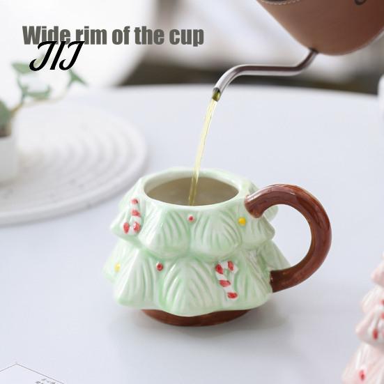 Christmas Tree Coffee Mug with Star Lid, 340ml Festive Holiday Cup for Hot Themed Beverage Drinkware Cocoa And Milk, Retro Curved Handle Microwave