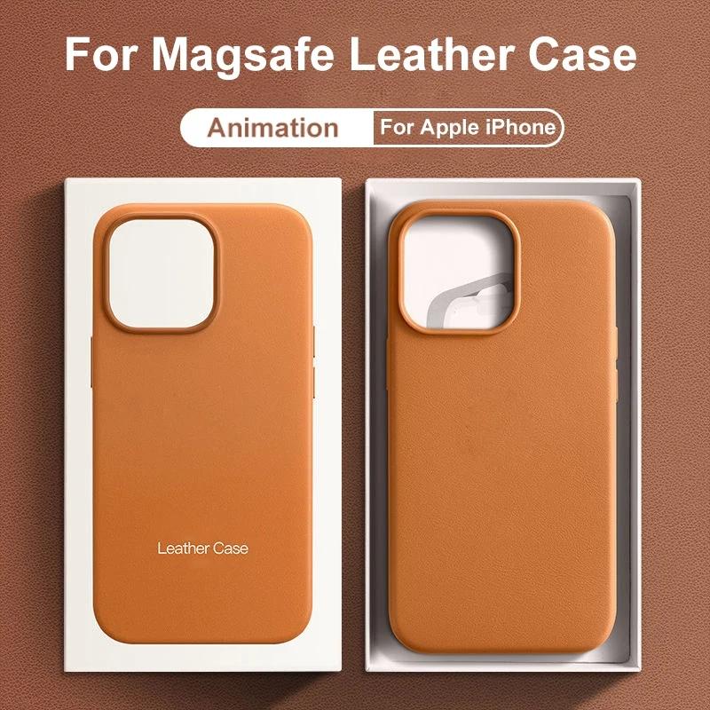 Official Original Animated Leather Cases for IPhone 16 13 14 15 Pro Max for Magsafe Magnetic Wireless Charging Cover for 15 Plus