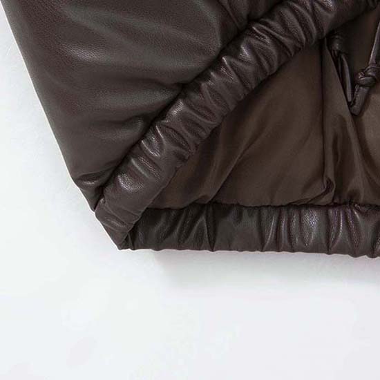 Moda feminina inverno casual fino algodão jaqueta gola de pele sintética e capuz casaco quente com capuz couro pu zíper