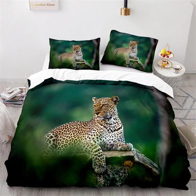 Leopard Print Duvet Cover Full King Size 3D Animal Bedding Set Microfiber Wildlife Comforter Cover For Kids Adults Bedroom Decor