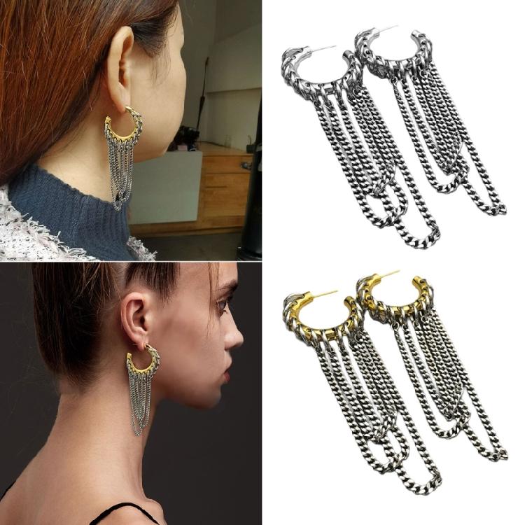 Stylish Tassels Chain Earrings C-shape Hoop Earrings Ear Loop Fashion Jewelry